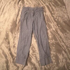 Have Gray and White Pinstripe Linen Paperbag Waist Cropped Pants Size L